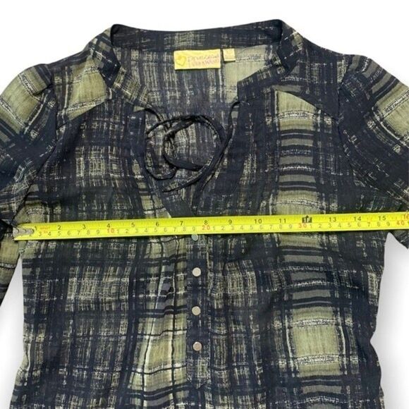 Princess by Vera Wang Blouse Women’s XS Windowpane Plaid Green Lace Up Tunic - Picture 4 of 8